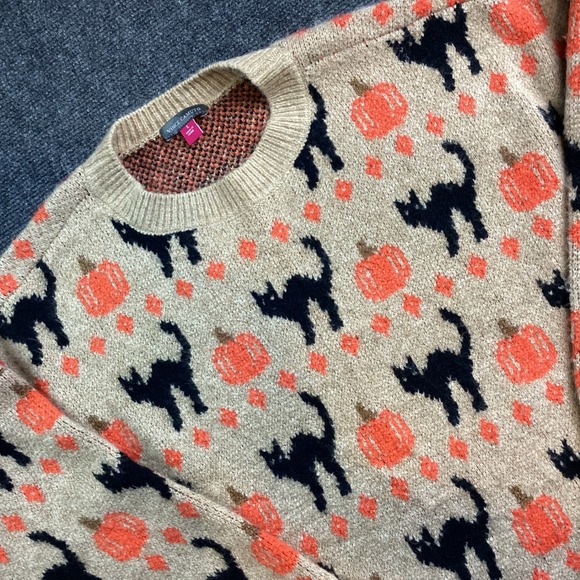 Vince Camuto Sweaters - Vince Camuto Womens Halloween Black Cat Pumpkin Sweater Tan Large SV7755201 189